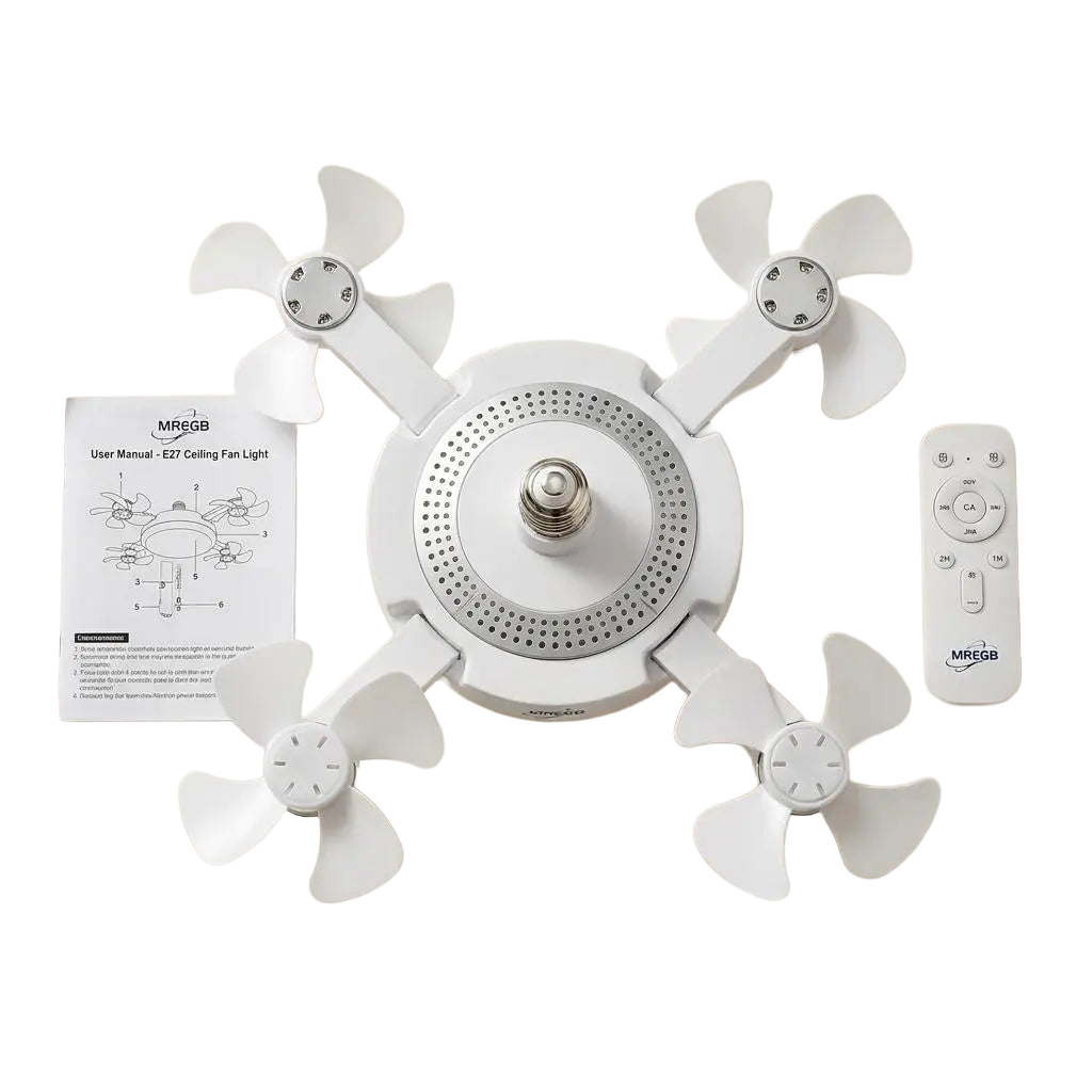 Ventilador de techo con luz LED Felmiro visto de frente, fondo transparente